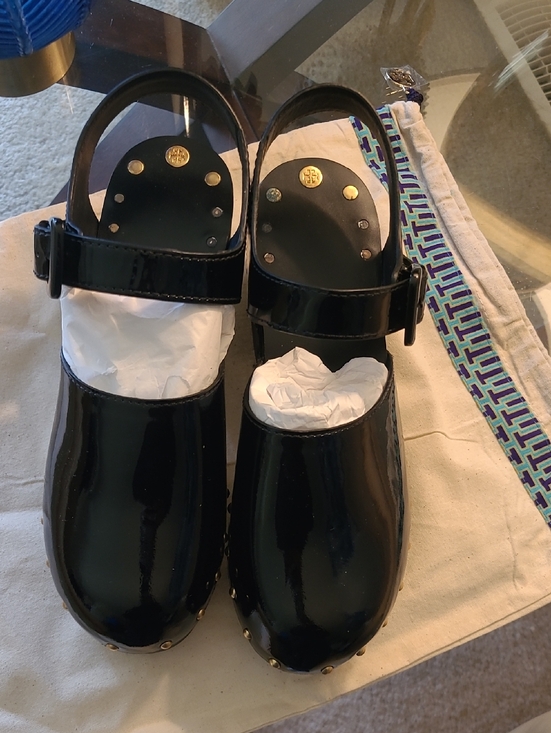 Tory Burch Shoes - Tory Burch Black Patent Mary Jane Clogs w/Gold Stud